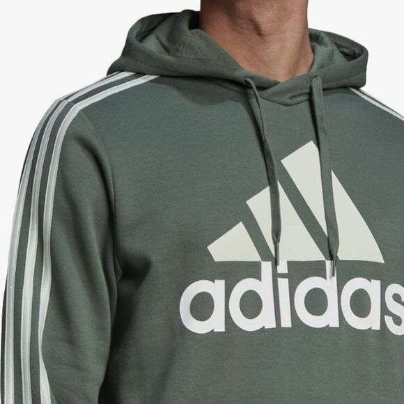 Men's Adidas Green Oxide 3 Stripes Essential Big Logo Fleece Hoodie - Picture 4 of 5